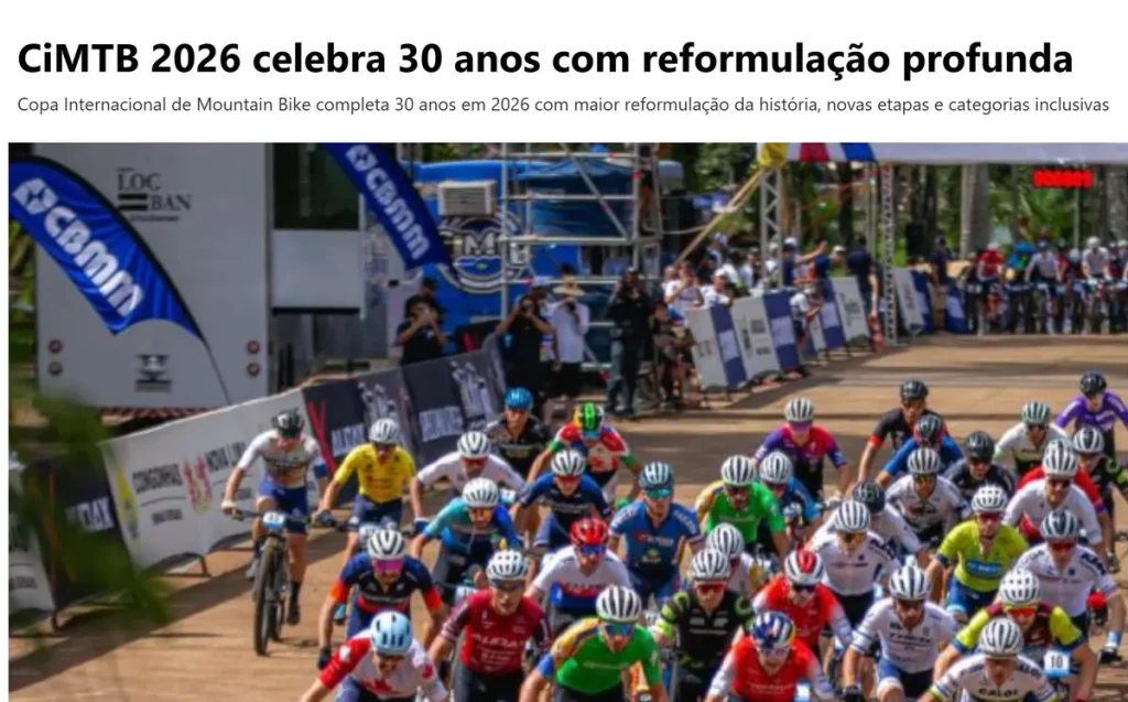 Notícia: CIMTB 2026 celebra 30 anos com reformulação profunda, com foto de largada de mountain bike